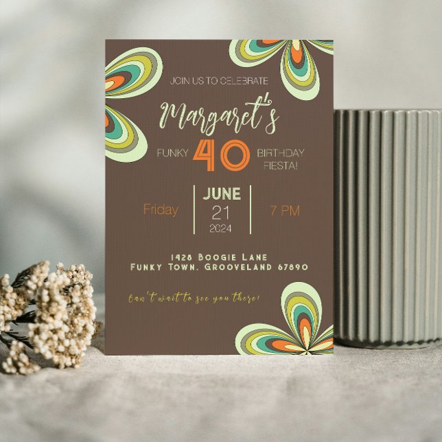 Invitación Groovy 40 Fiesta de cumpleaños 70 Flor hippie (Subido por el creador)