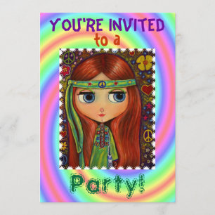 Invitación Groovy '60/'70 a la fiesta de los pollo