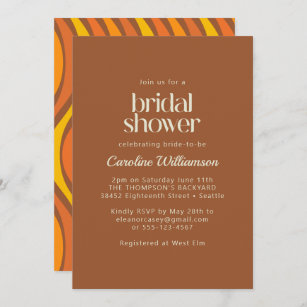 Invitación Groovy 70 Wavy Lines Naranja Brown Bridal Shower