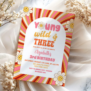 Invitación Groovy 70's Joven Salvaje y Tres 3er Cumpleaños