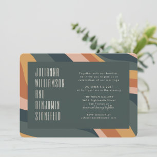 Invitación Groovy 70s Terroso Boho Abstracto Rayas Boda En