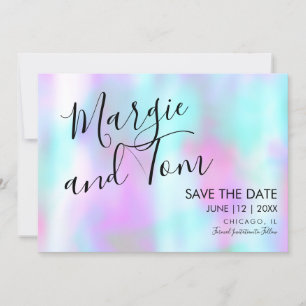 Invitación Groovy Abstract Script Salva la Fecha Rosa Azul