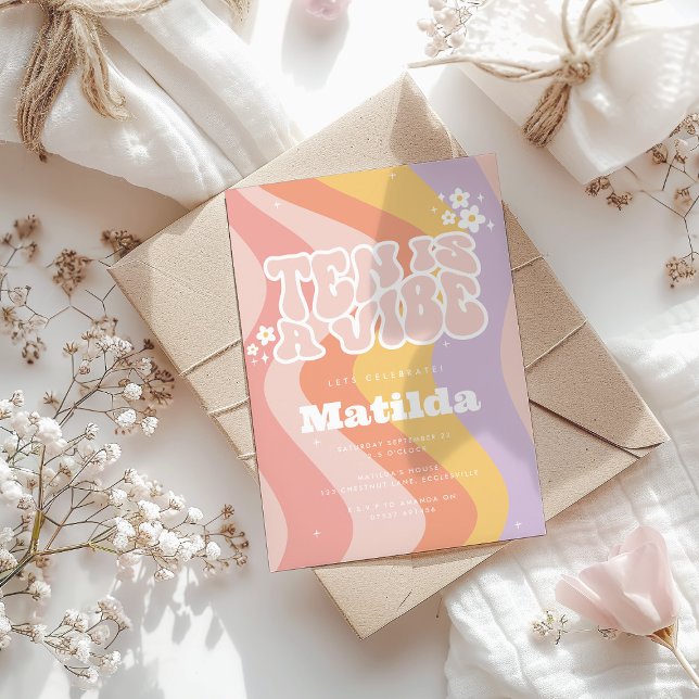 Invitación groovy arcoíris ten es un vibe retro daisy cool de (Subido por el creador)