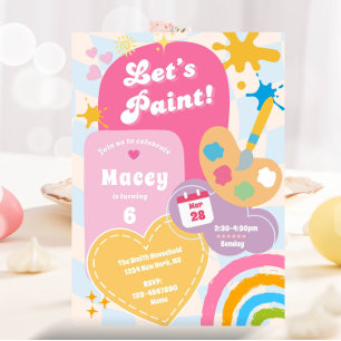 Invitación Groovy Art Fiesta Pintura Chica del partido de cum