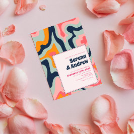 Invitación Groovy azul rosa pastel 70 Psicodélico