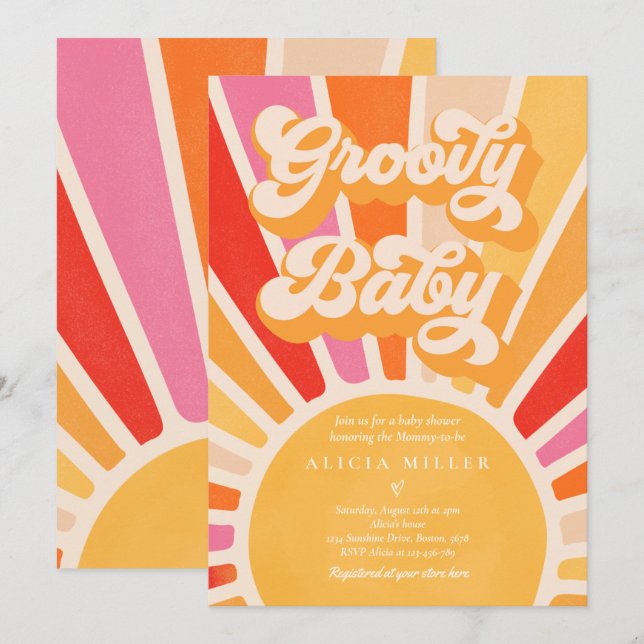Invitación Groovy Baby Boho Retro Sunshine Baby Shower (Anverso / Reverso)