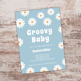 Invitación Groovy Baby Boy Daisy Retro Baby Shower de los 70