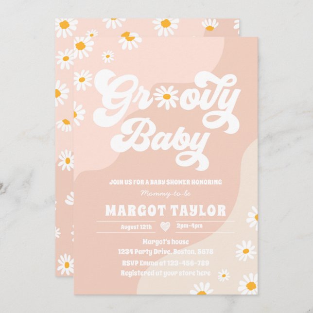 Invitación Groovy Baby Daisy Boho Hippy Vibes Baby Shower (Anverso / Reverso)