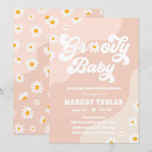 Invitación Groovy Baby Daisy Boho Hippy Vibes Baby Shower