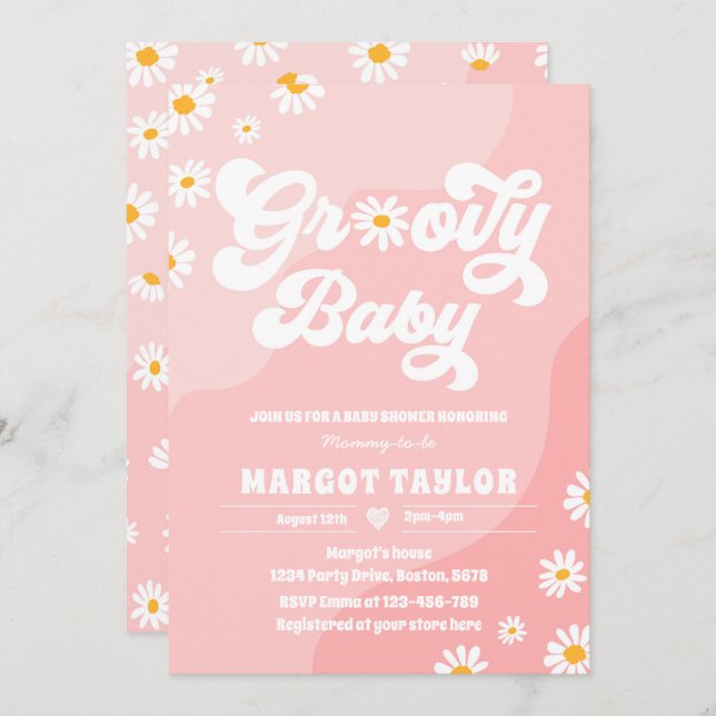 Invitación Groovy Baby Daisy Boho Hippy Vibes Baby Shower (Anverso / Reverso)
