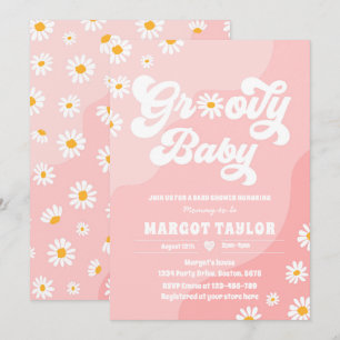 Invitación Groovy Baby Daisy Boho Hippy Vibes Baby Shower