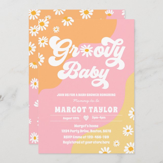 Invitación Groovy Baby Daisy Boho Hippy Vibes Baby Shower (Anverso / Reverso)