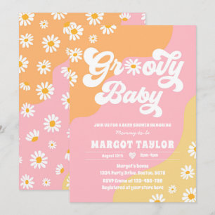 Invitación Groovy Baby Daisy Boho Hippy Vibes Baby Shower