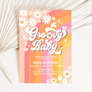 Invitación Groovy Baby Daisy Hippie de los 70 Retro Baby Show