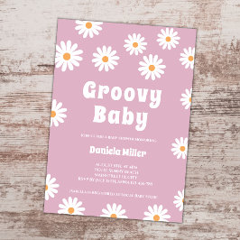 Invitación Groovy Baby Girl Daisy Retro Baby Shower de 70