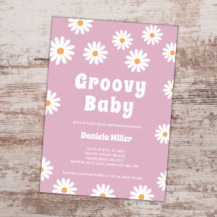 Invitación Groovy Baby Girl Daisy Retro Baby Shower de 70