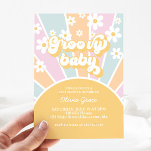 Invitación Groovy Baby Pastel Retro Sunshine Baby Shower