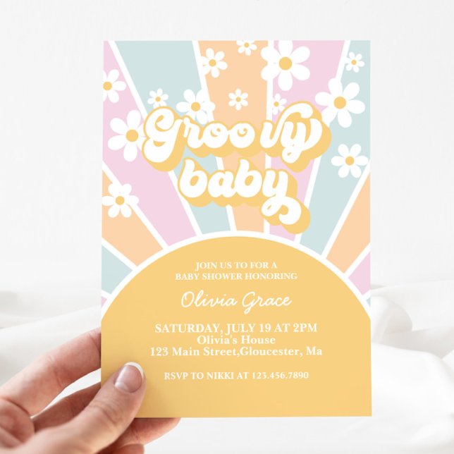 Invitación Groovy Baby Pastel Retro Sunshine Baby Shower (Subido por el creador)