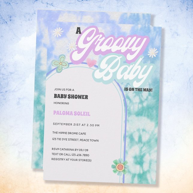 Invitación Groovy Baby Pastel Tie Dye Baby Shower (Subido por el creador)