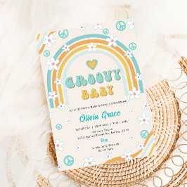 Invitación Groovy Baby Rainbow Baby Shower Fiesta