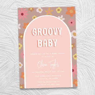 Invitación Groovy Baby Retro Boho Chica Baby Shower