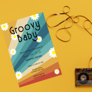 Invitación Groovy Baby Retro Daisy Baby Shower