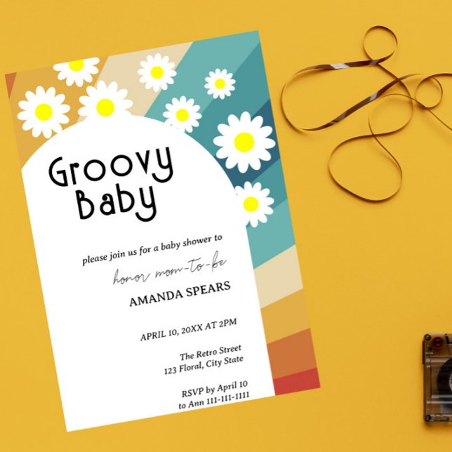 Invitación Groovy Baby Retro Daisy Baby Shower (Subido por el creador)