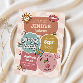 Invitación Groovy Baby Retro Daisy Baby Shower