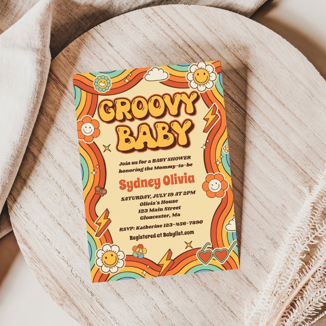 Invitación Groovy Baby Retro Rainbow Baby Shower Fiesta (Subido por el creador)