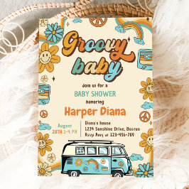 Invitación Groovy Baby Retro Rainbow Baby Shower Fiesta