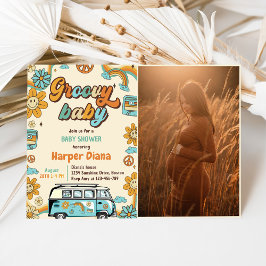 Invitación Groovy Baby Retro Rainbow Baby Shower Fiesta