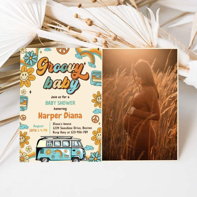 Invitación Groovy Baby Retro Rainbow Baby Shower Fiesta (Subido por el creador)