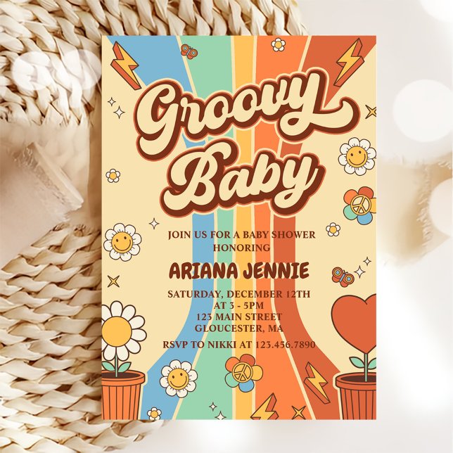 Invitación Groovy Baby Retro Rainbow Baby Shower Fiesta (Subido por el creador)