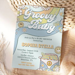 Invitación Groovy Baby Retro Rainbow Baby Shower Fiesta