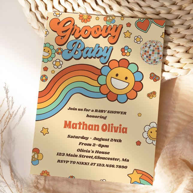 Invitación Groovy Baby Retro Rainbow Baby Shower Fiesta (Subido por el creador)
