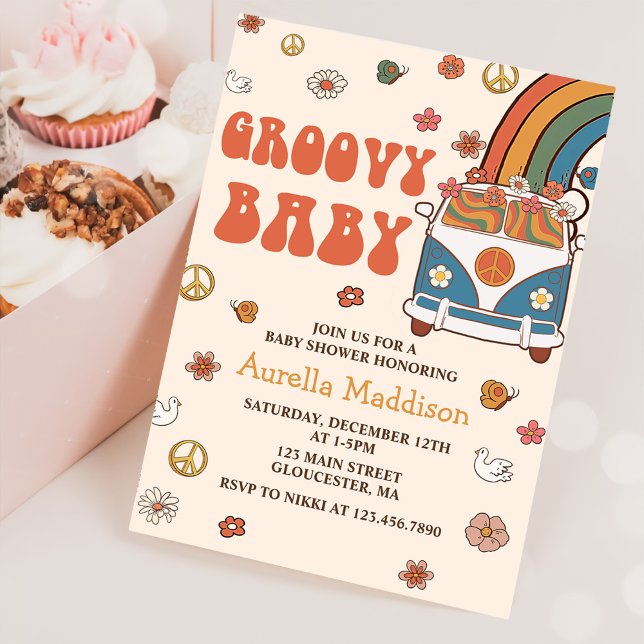 Invitación Groovy Baby Retro Rainbow Baby Shower Fiesta (Subido por el creador)
