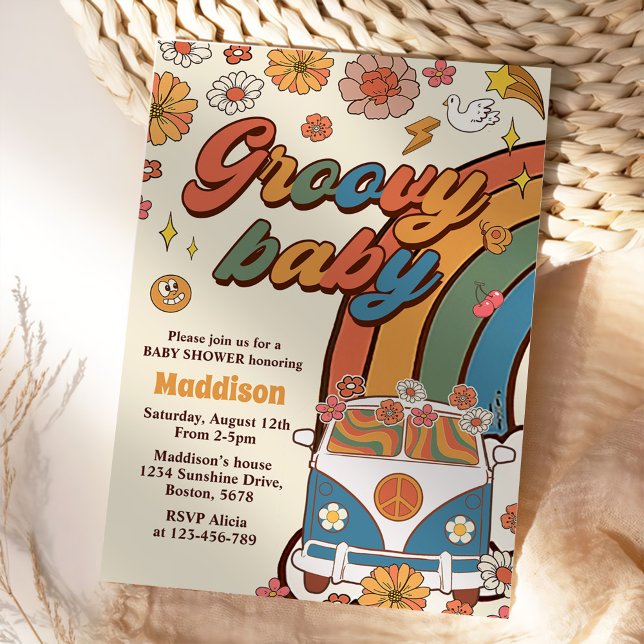 Invitación Groovy Baby Retro Rainbow Baby Shower Fiesta (Subido por el creador)