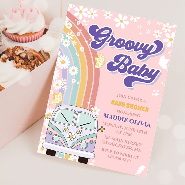 Invitación Groovy Baby Retro Rainbow Baby Shower Fiesta (Subido por el creador)