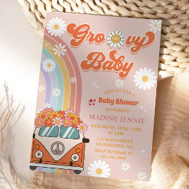Invitación Groovy Baby Retro Rainbow Baby Shower Fiesta