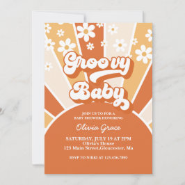Invitación Groovy Baby Retro Sol Daisy Fiesta de Bienvenida d
