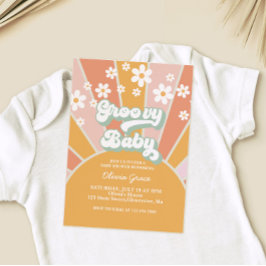 Invitación Groovy Baby Retro Sol Daisy Fiesta de Bienvenida d