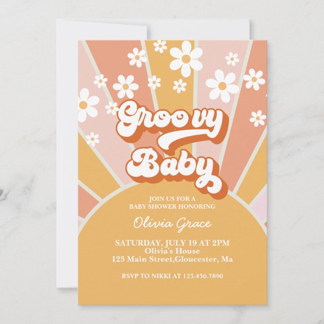 Invitación Groovy Baby Retro Sunshine Daisy Baby Shower (Anverso)