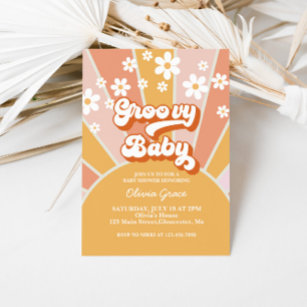 Invitación Groovy Baby Retro Sunshine Daisy Baby Shower Invit