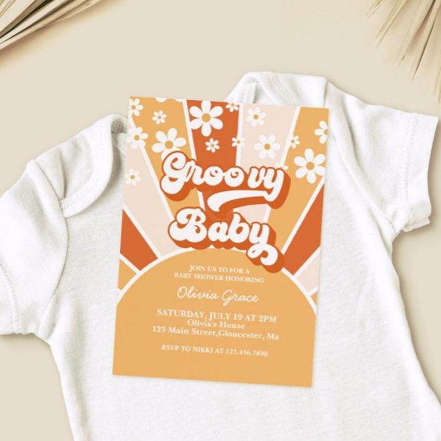 Invitación Groovy Baby Retro Sunshine Daisy Baby Shower Invit (Subido por el creador)