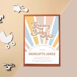 Invitación Groovy Baby Retro Typography Chica Baby Shower