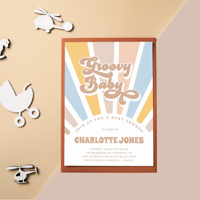 Invitación Groovy Baby Retro Typography Chica Baby Shower (Subido por el creador)