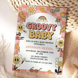 Invitación Groovy Baby Retro Van Pink Baby Shower Fiesta