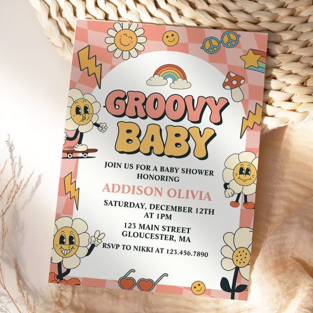 Invitación Groovy Baby Retro Van Pink Baby Shower Fiesta (Subido por el creador)