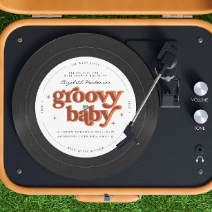 Invitación Groovy Baby   Retro Vinyl Record Baby Shower