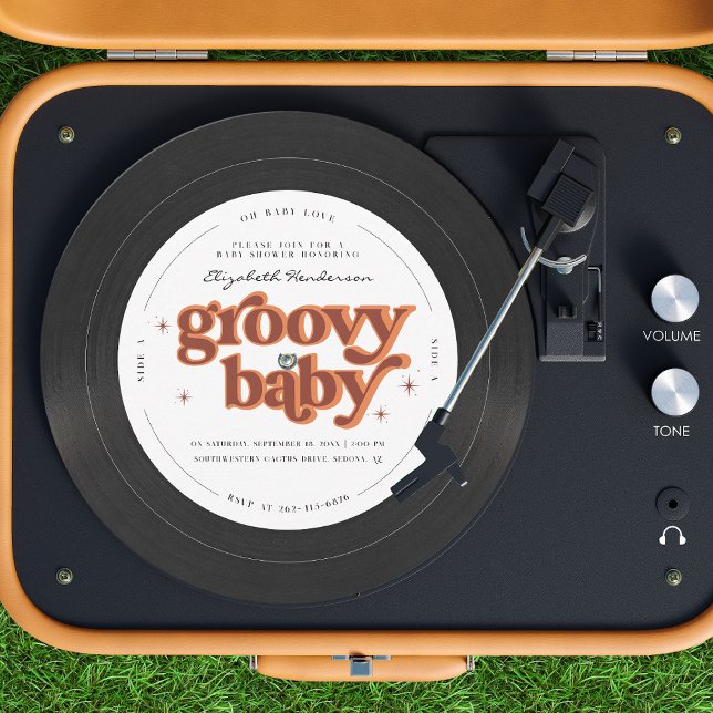 Invitación Groovy Baby | Retro Vinyl Record Baby Shower (Subido por el creador)